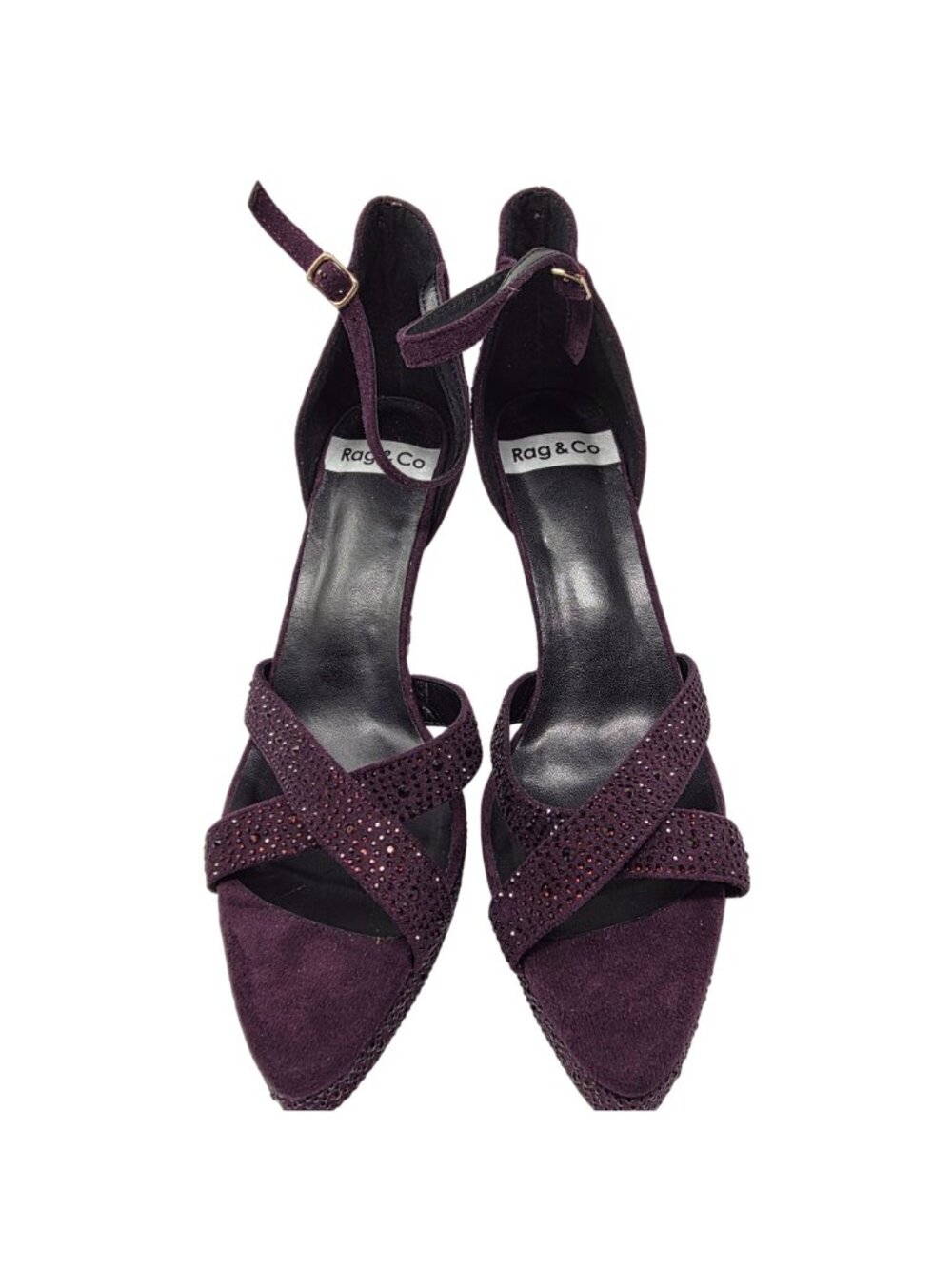 Rag & Co Regalia Womens Purple Rhinestone Ankle Strap High Heel Sandals Size 10 - Picture 2 of 8